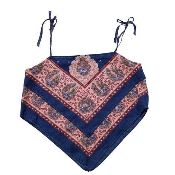 Vtg Womens Handmade French Scarf Crop Top Small Tie Straps Boho Festival Hippie - Picture 4 of 10